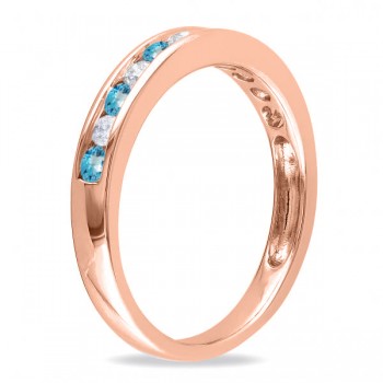 Channel Set Round Blue Topaz & Diamond Wedding Band 14k Rose Gold (0.50ct)