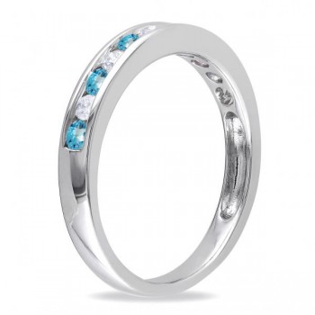 Channel Set Round Blue Topaz & Diamond Wedding Band 14k White Gold (0.50ct)