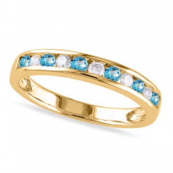 Channel Set Round Blue Topaz & Diamond Wedding Band 14k Yellow Gold (0.50ct)