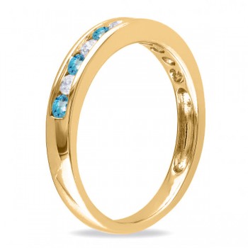 Channel Set Round Blue Topaz & Diamond Wedding Band 14k Yellow Gold (0.50ct)