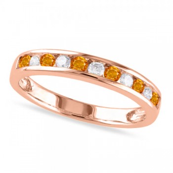 Channel Set Round Citrine & Diamond Wedding Band 14k Rose Gold (0.50ct)