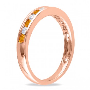 Channel Set Round Citrine & Diamond Wedding Band 14k Rose Gold (0.50ct)