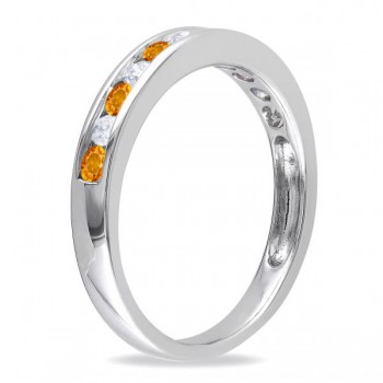 Channel Set Round Citrine & Diamond Wedding Band 14k White Gold (0.50ct)