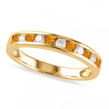 Channel Set Round Citrine & Diamond Wedding Band 14k Yellow Gold (0.50ct)