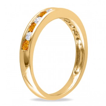 Channel Set Round Citrine & Diamond Wedding Band 14k Yellow Gold (0.50ct)