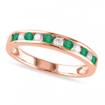 Channel Set Round Emerald & Diamond Wedding Band 14k Rose Gold (0.56ct)