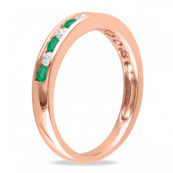 Channel Set Round Emerald & Diamond Wedding Band 14k Rose Gold (0.56ct)