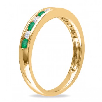 Channel Set Round Emerald & Diamond Wedding Band 14k Yellow Gold (0.56ct)