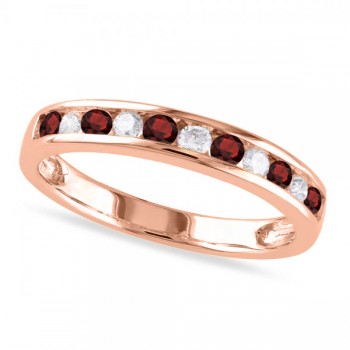 Channel Set Round Garnet & Diamond Wedding Band 14k Rose Gold (0.56ct)