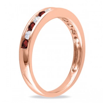 Channel Set Round Garnet & Diamond Wedding Band 14k Rose Gold (0.56ct)