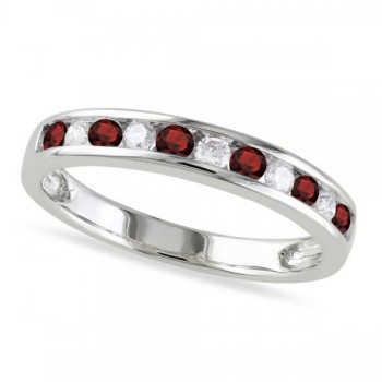 Channel Set Round Garnet & Diamond Wedding Band 14k White Gold (0.56ct)