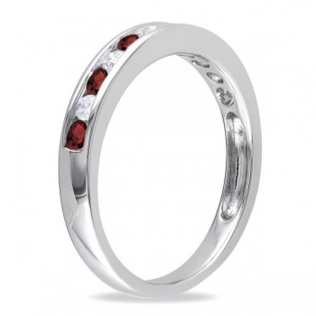 Channel Set Round Garnet & Diamond Wedding Band 14k White Gold (0.56ct)