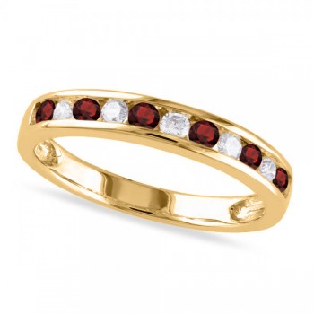 Channel Set Round Garnet & Diamond Wedding Band 14k Yellow Gold (0.56ct)