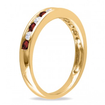 Channel Set Round Garnet & Diamond Wedding Band 14k Yellow Gold (0.56ct)