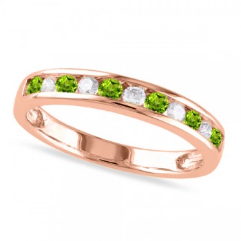 Channel Set Round Peridot & Diamond Wedding Band 14k Rose Gold (0.56ct)