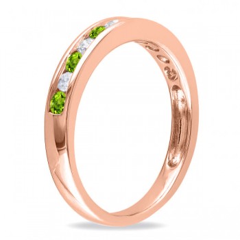 Channel Set Round Peridot & Diamond Wedding Band 14k Rose Gold (0.56ct)