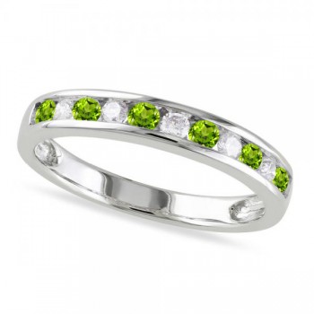 Channel Set Round Peridot & Diamond Wedding Band 14k White Gold (0.56ct)