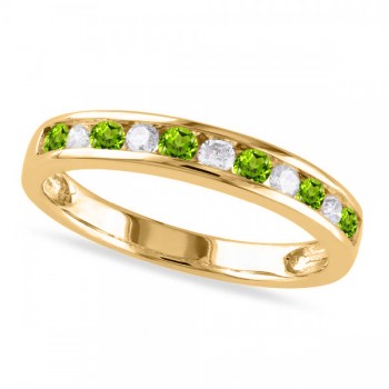 Channel Set Round Peridot & Diamond Wedding Band 14k Yellow Gold (0.56ct)