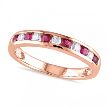 Channel Set Round Ruby & Diamond Wedding Band 14k Rose Gold (0.62ct)