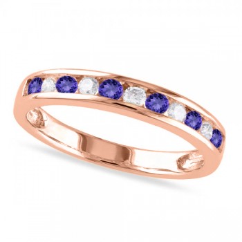 Channel Set Round Tanzanite & Diamond Wedding Band 14k Rose Gold (0.62ct)