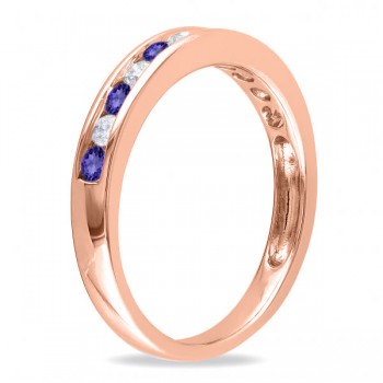 Channel Set Round Tanzanite & Diamond Wedding Band 14k Rose Gold (0.62ct)