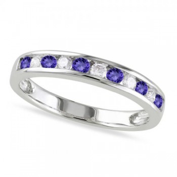 Channel Set Round Tanzanite & Diamond Wedding Band 14k White Gold (0.62ct)