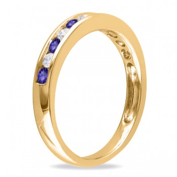 Channel Set Round Tanzanite & Diamond Wedding Band 14k Yellow Gold (0.62ct)