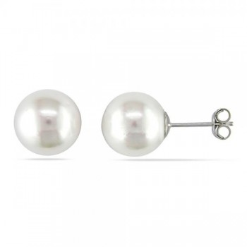 White South Sea Pearl Stud Earrings 14k White Gold 10-11mm