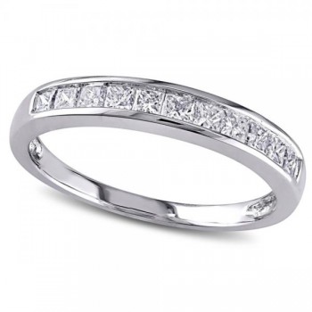 Semi Eternity Princess Cut Diamond Wedding Band 14K White Gold 0.50ct