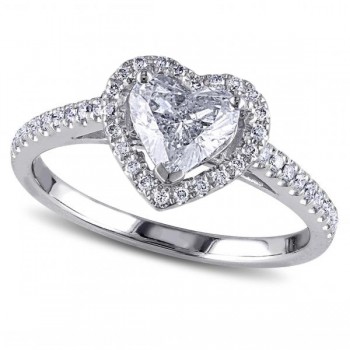 Heart Shaped Diamond Halo Engagement Ring in 14k White Gold (1.50ct)