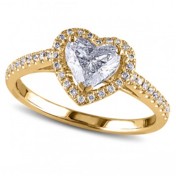 Heart Shaped Diamond Halo Engagement Ring in 14k Yellow Gold (1.50ct)