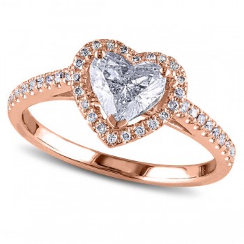 Heart Shaped Lab Grown Diamond Halo Engagement Ring in 14k Rose Gold (1.50ct)