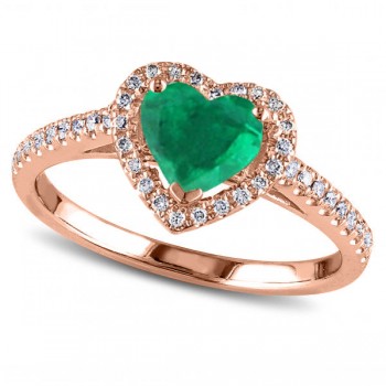 Heart Shaped Emerald & Diamond Halo Engagement Ring 14k Rose Gold 1.50ct