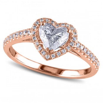 Heart Shaped Moissanite & Diamond Halo Engagement Ring in 14k Rose Gold (1.00ct)