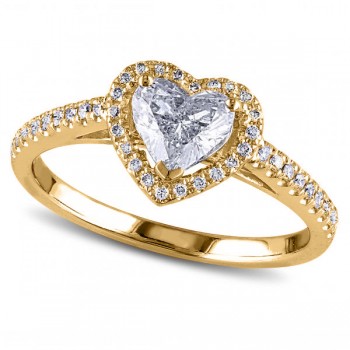 Heart Shaped Moissanite & Diamond Halo Engagement Ring in 14k Yellow Gold (1.00ct)