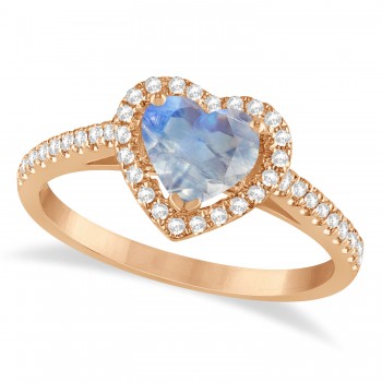 Heart Shaped Moonstone & Diamond Halo Engagement Ring 14k Rose Gold 1.50ct