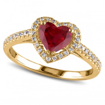 Heart Shaped Ruby & Diamond Halo Engagement Ring 14k Yellow Gold 1.50ct