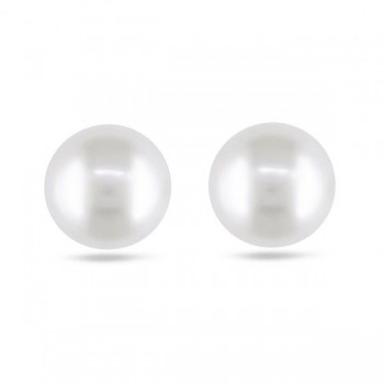 Cultured Freshwater White Pearl Stud Earrings 14k Yellow Gold 10-11mm