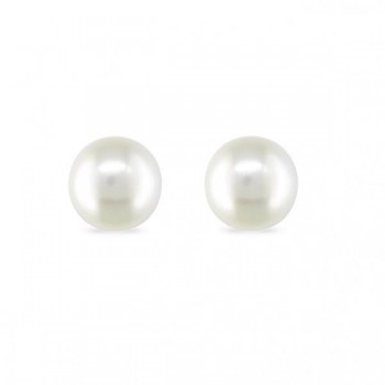 Cultured Freshwater Button Pearl Stud Earrings 14k White Gold 6-7mm