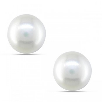 Cultured Freshwater White Pearl Stud Earrings 14k Yellow Gold 11-12mm