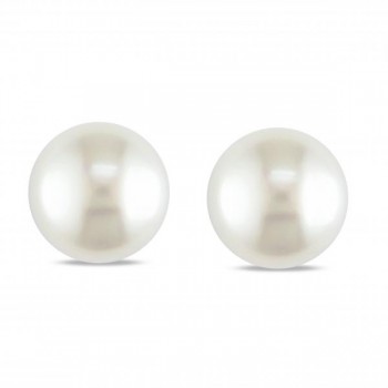 Cultured Freshwater Button Pearl Stud Earrings 14k White Gold 13-14mm