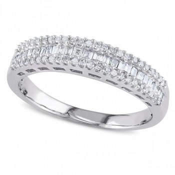 Baguette and Round Diamond Semi Eternity Band 14k White Gold 0.33ct