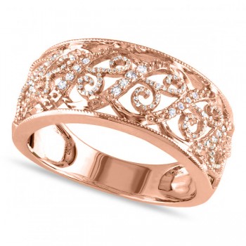 Ladies Pave Set Filigree Diamond Ring 14k Rose Gold 0.10ct