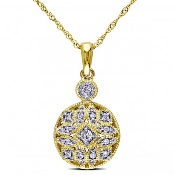 Vintage, Pave Set Diamond Pendant Necklace in 14k Yellow Gold 0.12ct