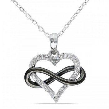 Diamond Heart w/ Black Rhodium Infinity Loop Sterling Silver 0.10ct