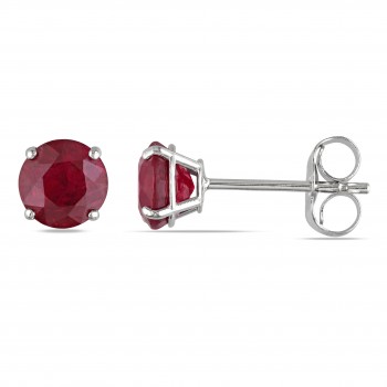 Red Ruby Ear Pin Stud Earrings 14k White Gold (1.10ct)