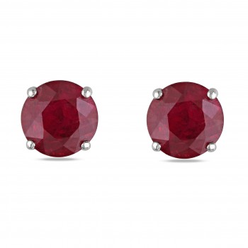 Red Ruby Ear Pin Stud Earrings 14k White Gold (1.10ct)