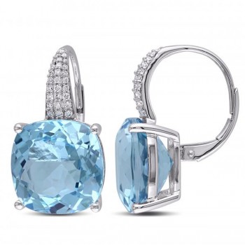 Diamond Sky Blue Topaz LeverBack Drop Earrings 14k White Gold 23.51ct