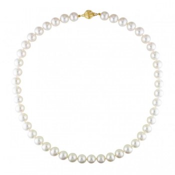 Cultured Akoya White Pearl Necklace 14k Yellow Gold (9-9.5mm)