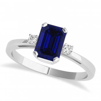 Blue Sapphire Emerald Cut Three-Stone Ring 14k White Gold (1.04ct)